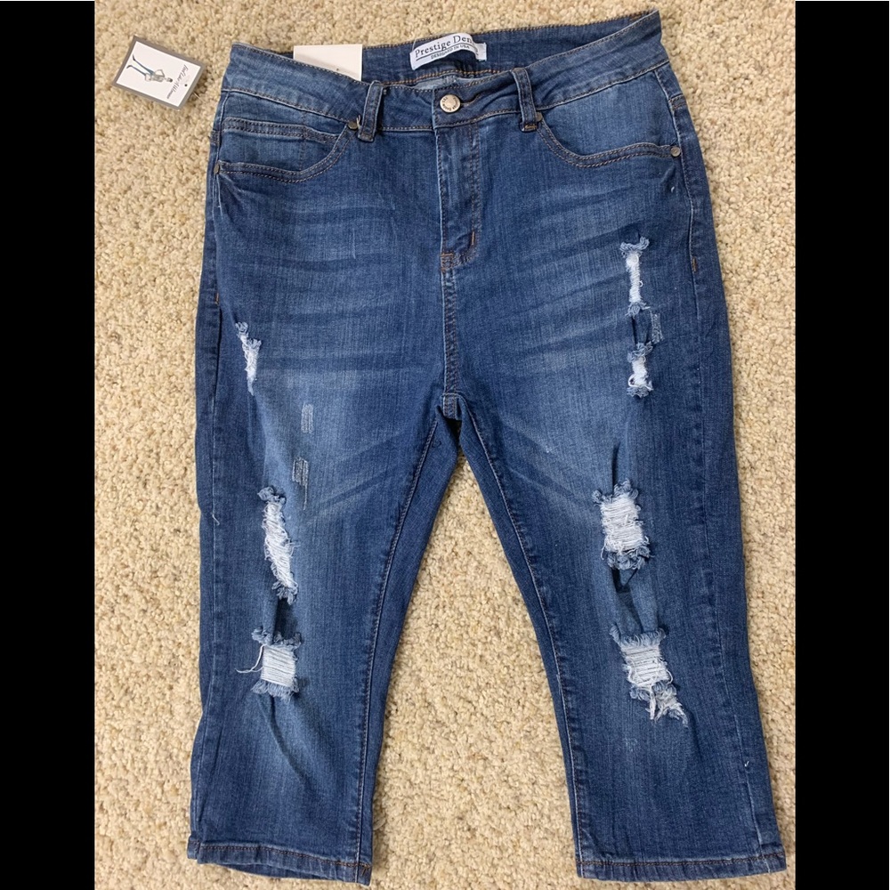 Prestige Denim Distressed Junior Capri Made in USA